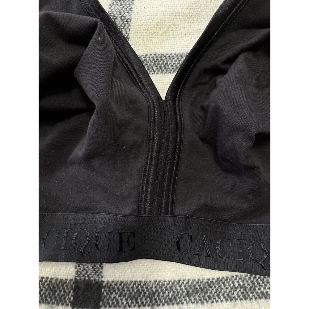 Cacique 42D‎ Wireless Bralette Women Black Cotton Unlined Lounge Bra